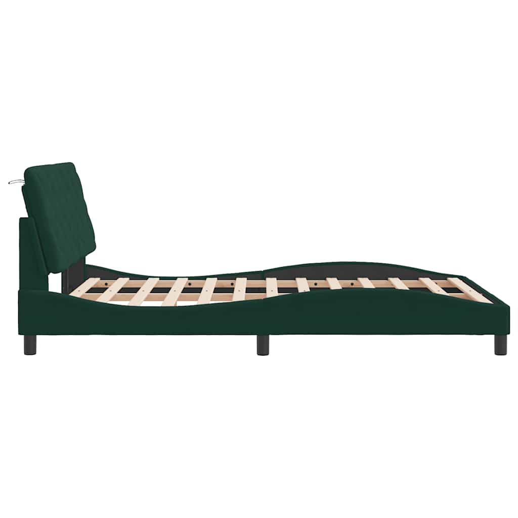 Giroletto con LED senza Materasso Verde Scuro 140x190cm Velluto