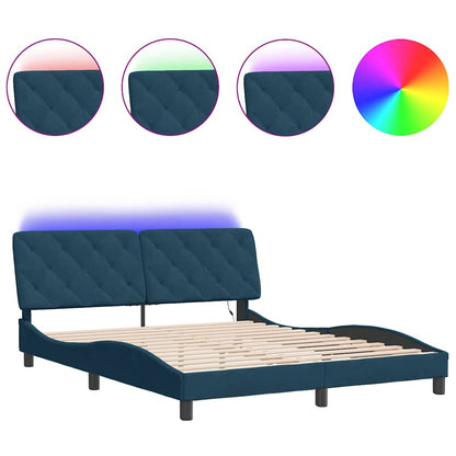 Giroletto con LED senza Materasso Blu 160x200 cm in Velluto