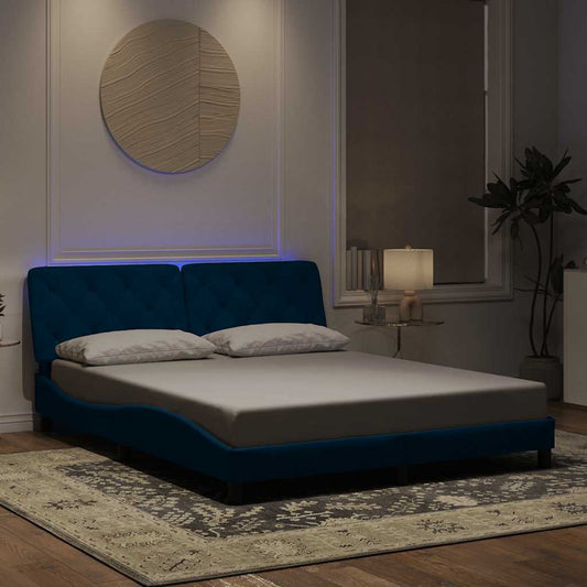 Giroletto con LED senza Materasso Blu 160x200 cm in Velluto