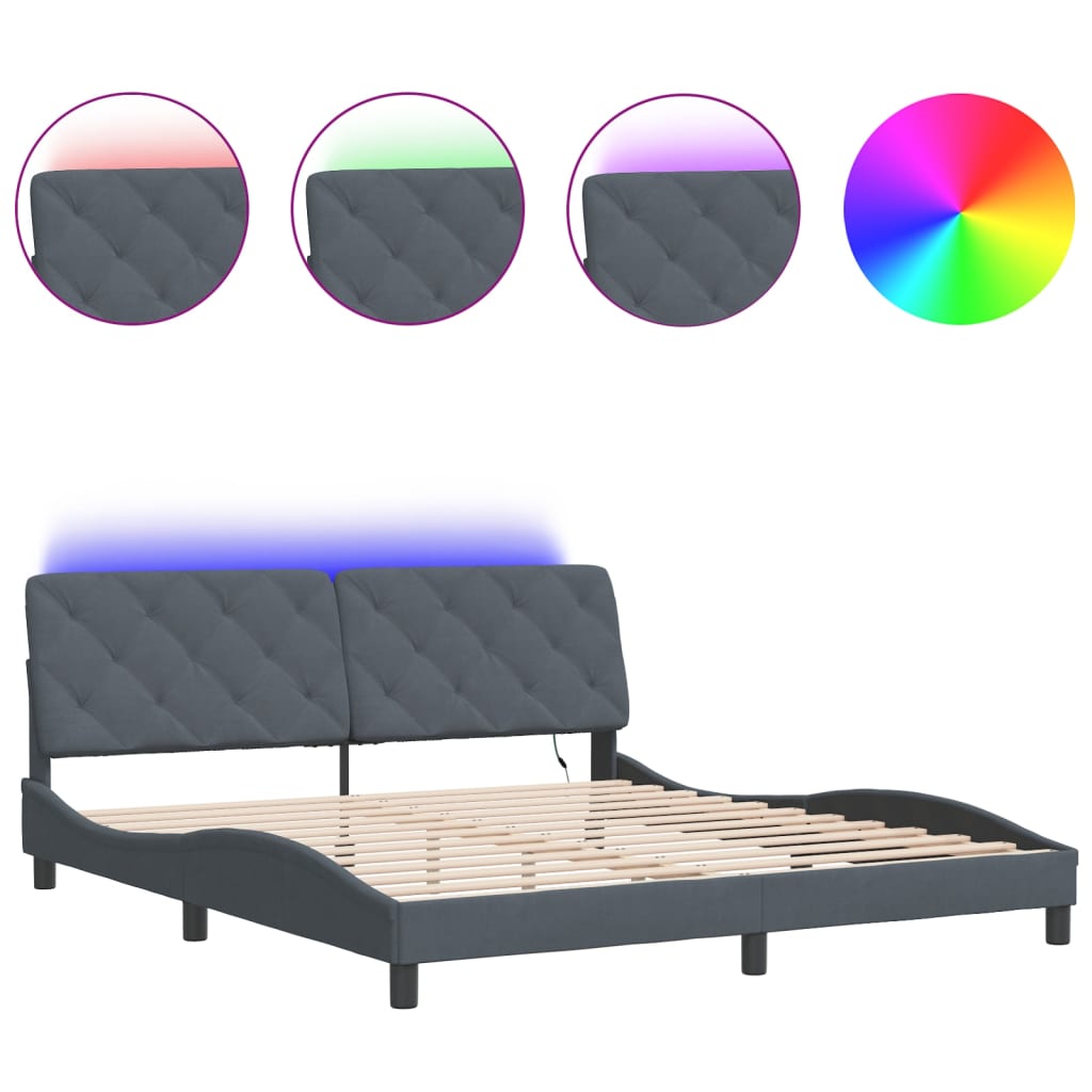 Giroletto con LED senza Materasso Grigio Scuro 180x200 cm