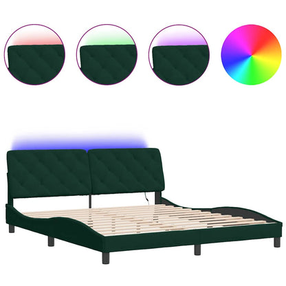 Giroletto con LED senza Materasso Verde Scuro 180x200cm Velluto