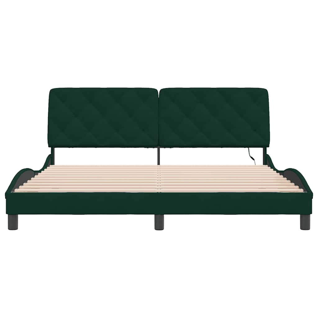 Giroletto con LED senza Materasso Verde Scuro 180x200cm Velluto