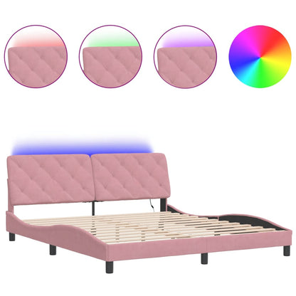 Giroletto con LED senza Materasso Rosa 180x200 cm in Velluto