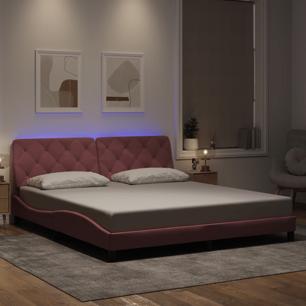 Giroletto con LED senza Materasso Rosa 180x200 cm in Velluto