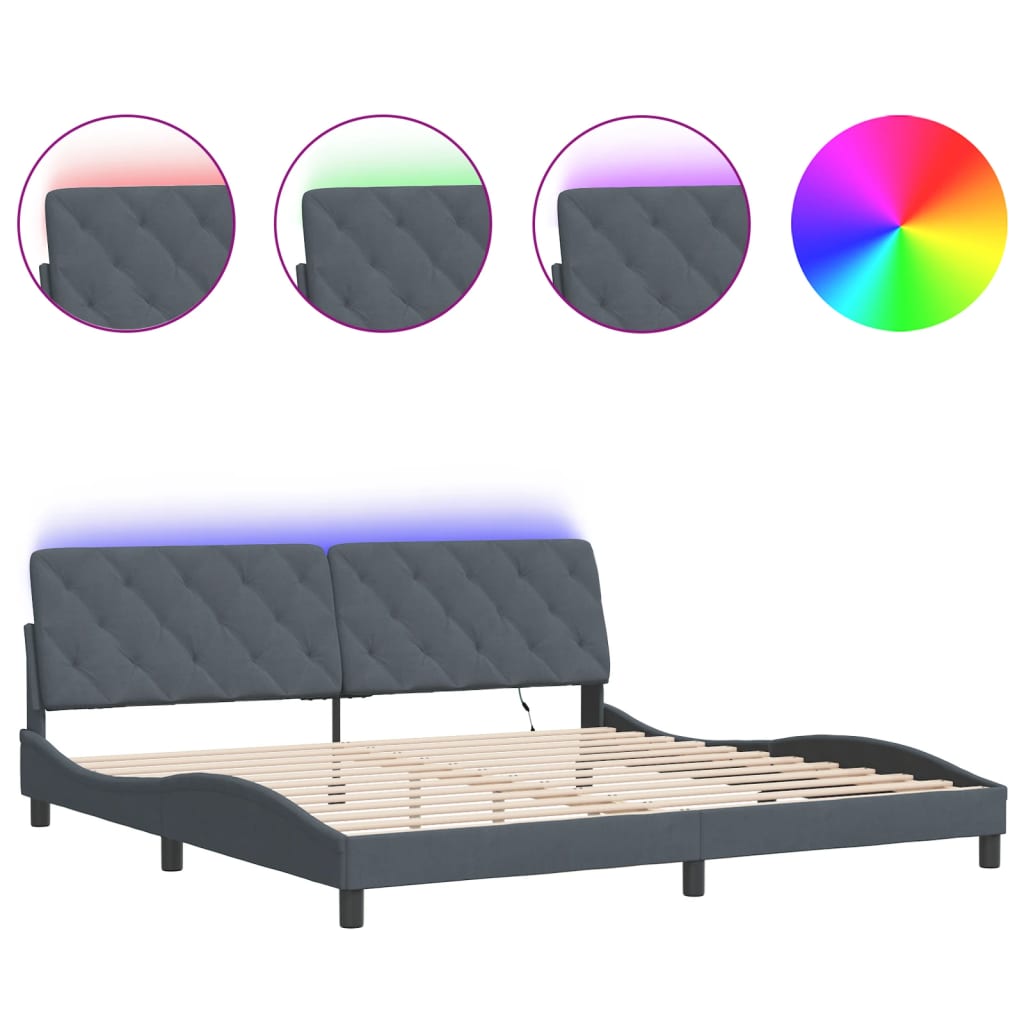 Giroletto con LED senza Materasso Grigio Scuro 200x200 cm