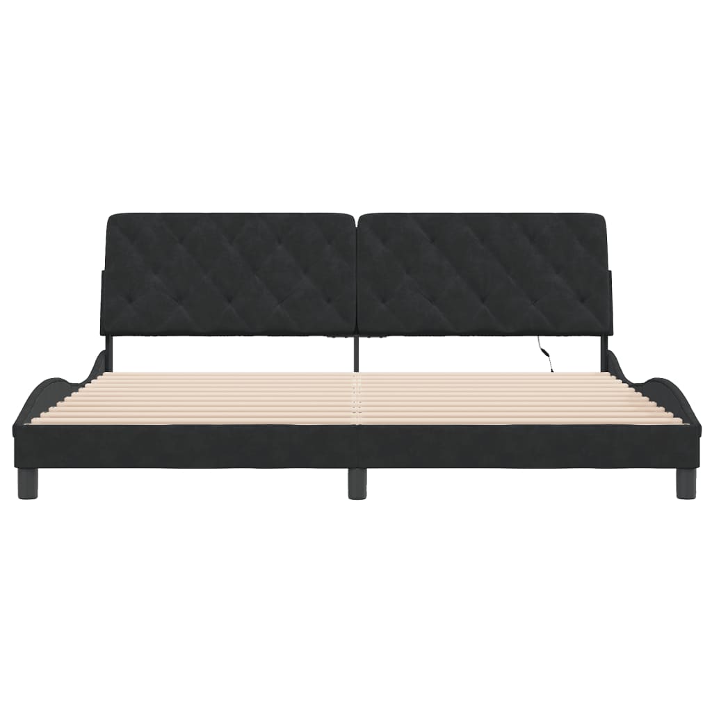 Giroletto con LED senza Materasso Nero 200x200 cm in Velluto