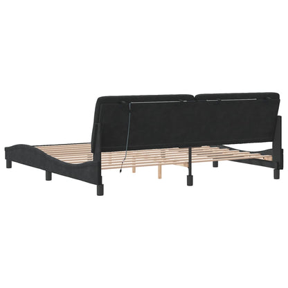 Giroletto con LED senza Materasso Nero 200x200 cm in Velluto