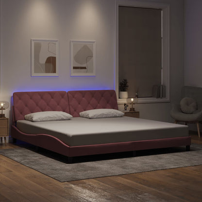 Giroletto con LED senza Materasso Rosa 200x200 cm in Velluto