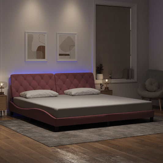 Giroletto con LED senza Materasso Rosa 200x200 cm in Velluto