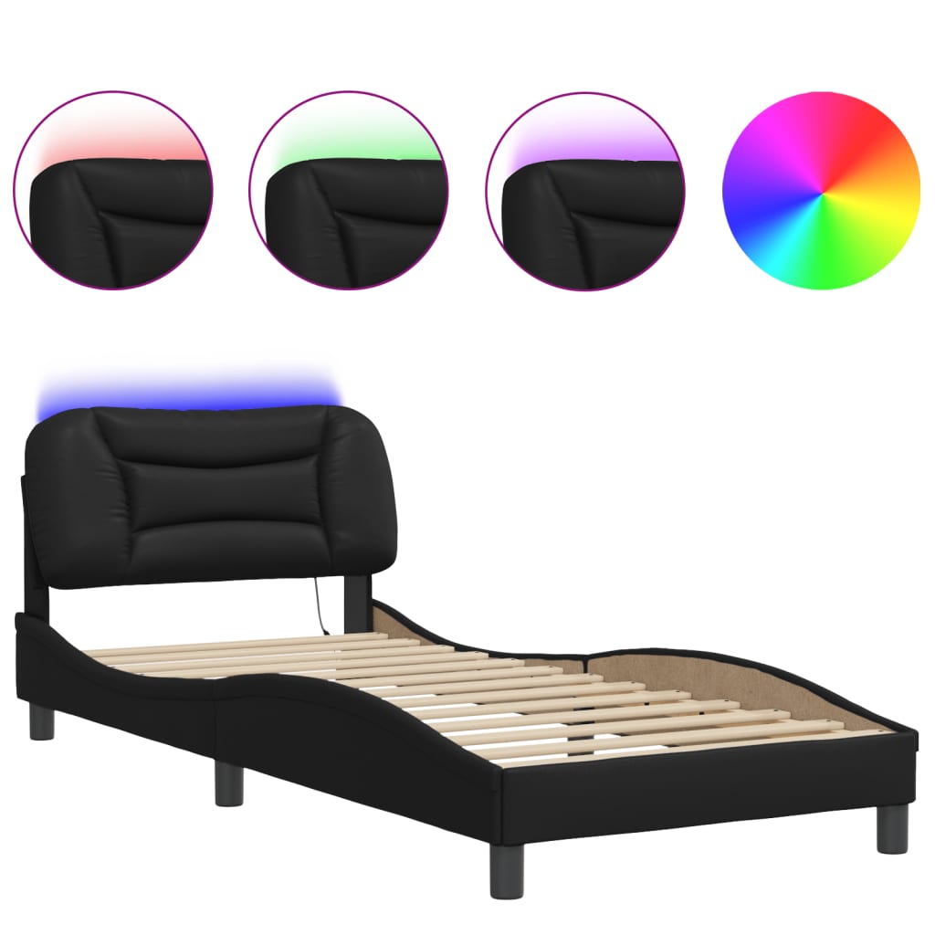 Bed frame with LED lights Black 80x200 cm in imitation leather