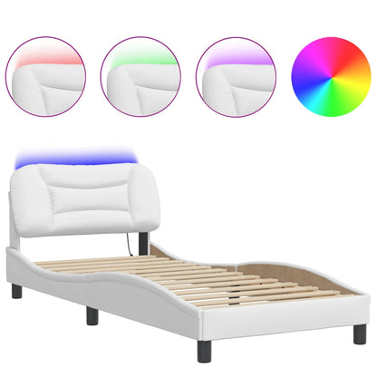 Bed frame with white LED lights 80x200 cm in imitation leather