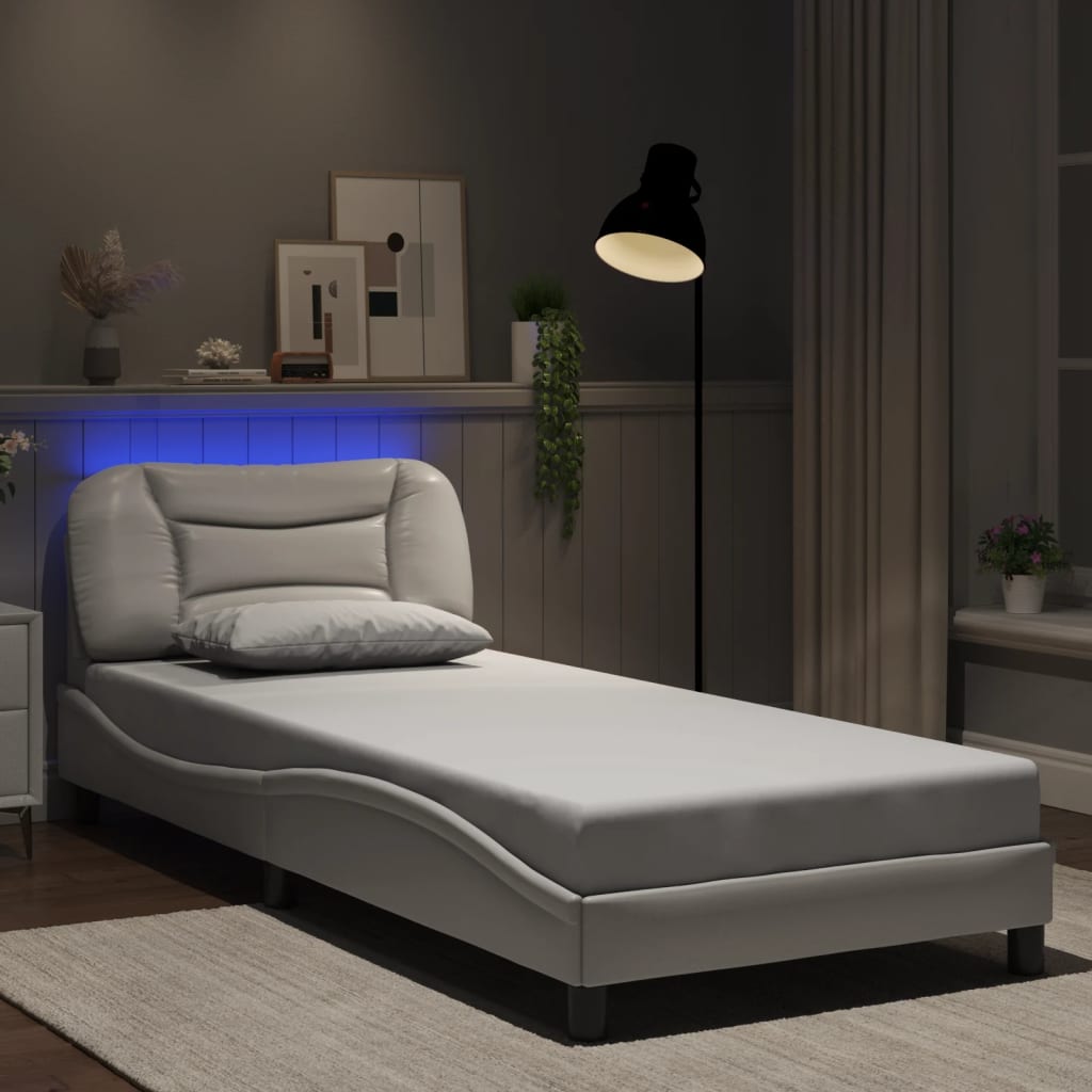 Bed frame with white LED lights 80x200 cm in imitation leather