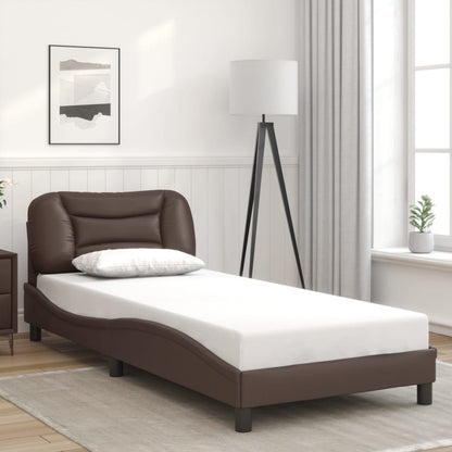 Bed frame with Brown LED lights 80x200 cm in imitation leather