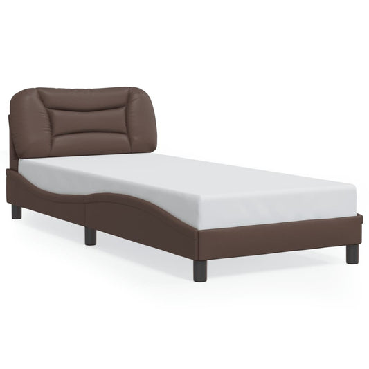 Bed frame with Brown LED lights 80x200 cm in imitation leather