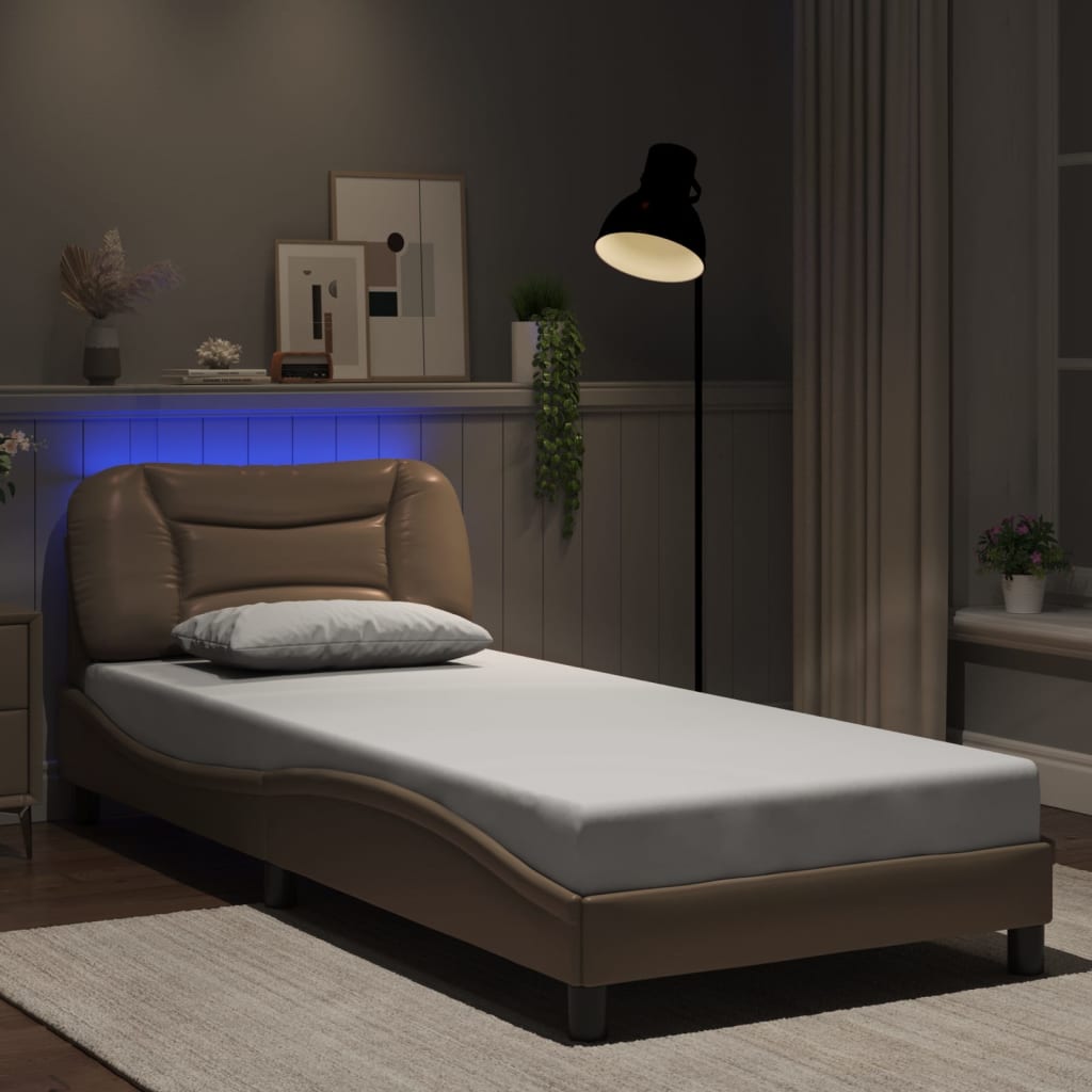 Bed frame with LED lights Cappuccino 80x200 cm in imitation leather