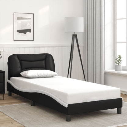 Bed frame with Black and White LED lights 80x200 cm in imitation leather