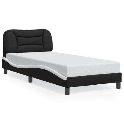 Bed frame with Black and White LED lights 80x200 cm in imitation leather