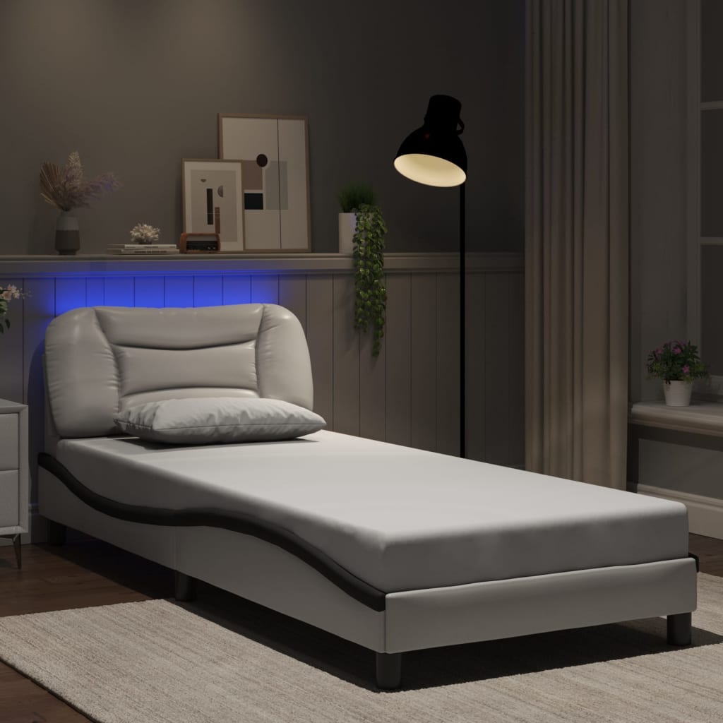 Bed frame with Black and White LED lights 80x200 cm in imitation leather