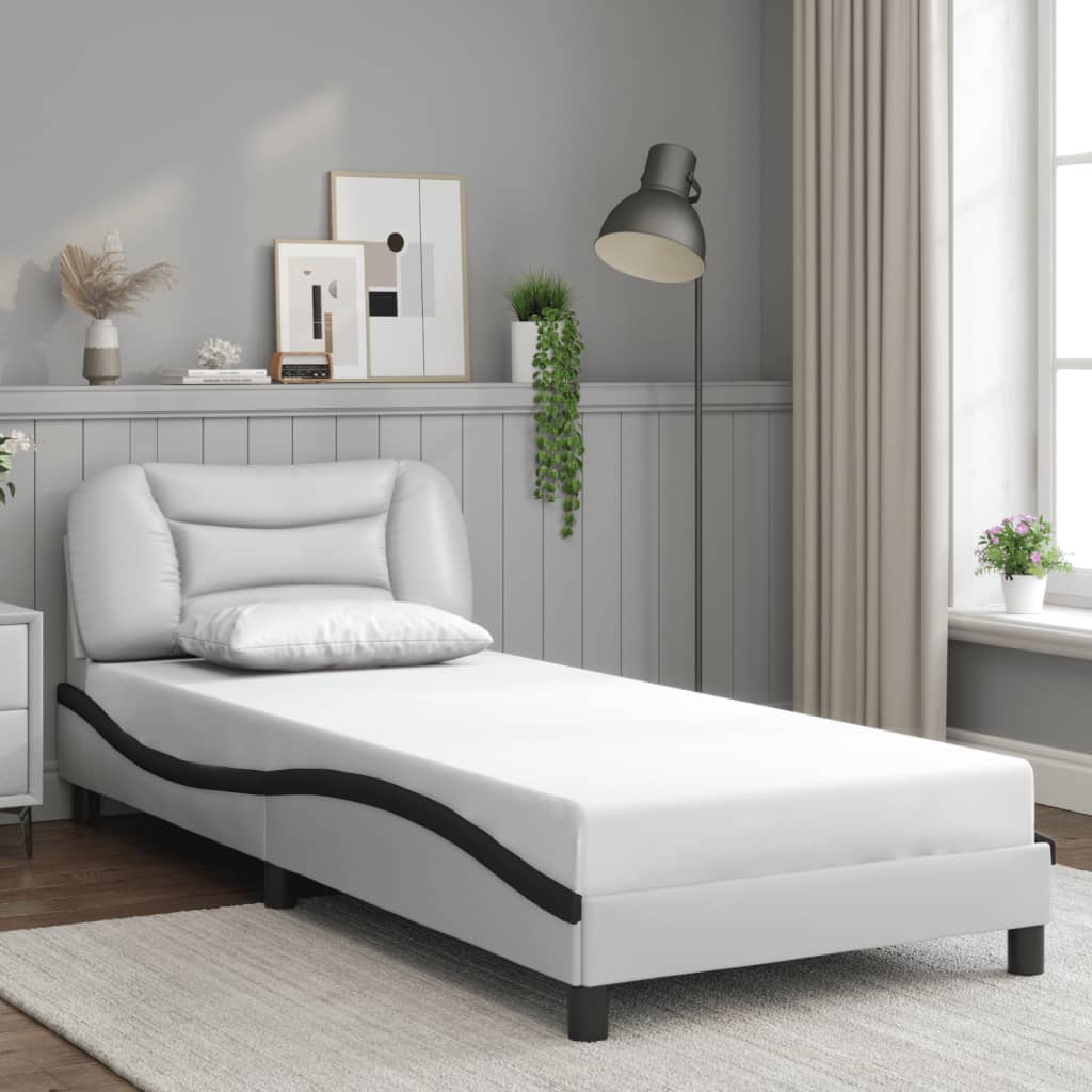 Bed frame with Black and White LED lights 80x200 cm in imitation leather