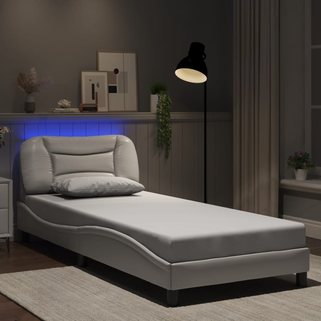 Bed frame with white LED lights 90x190 cm in imitation leather