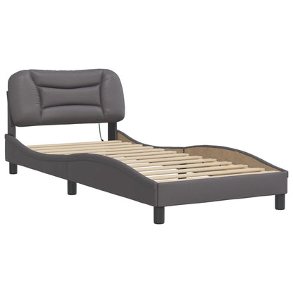 Bed frame with Gray LED lights 90x190 cm in imitation leather