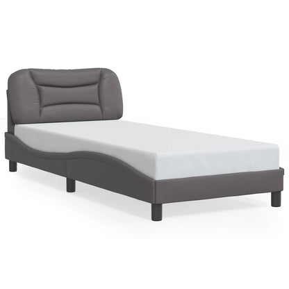 Bed frame with Gray LED lights 90x190 cm in imitation leather