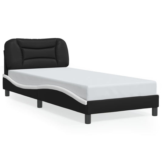 Bed frame with Black and White LED lights 90x190 cm in imitation leather