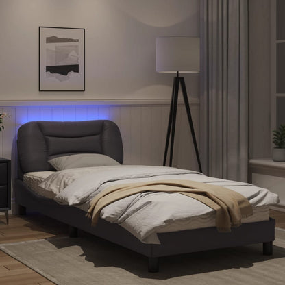 Bed frame with Gray LED Lights 90x200 cm in imitation leather