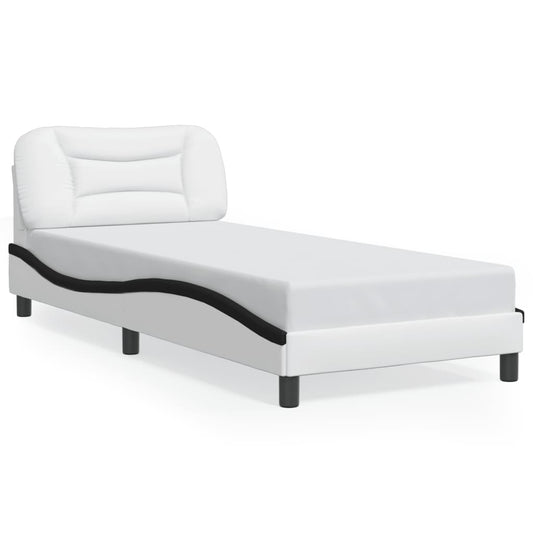 Bed frame with Black and White LED lights 90x200 cm in imitation leather