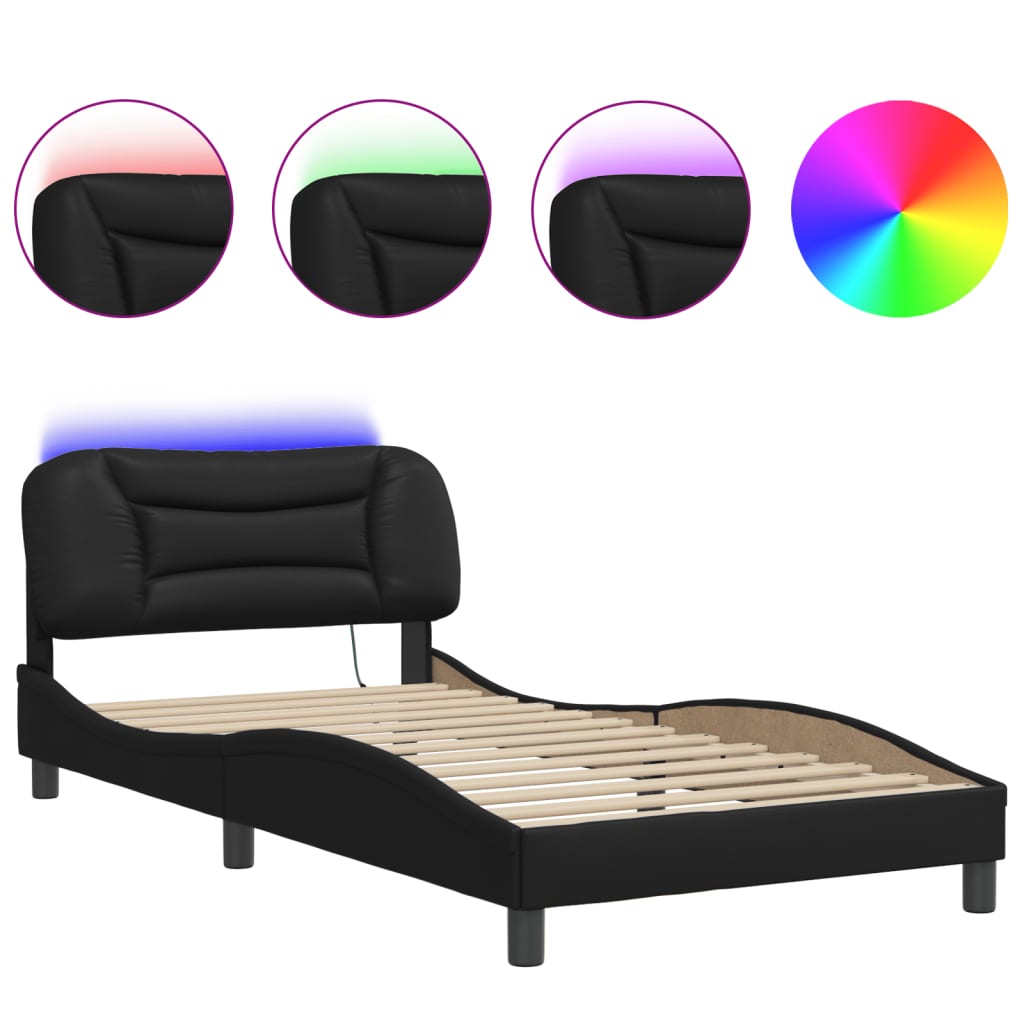 Bed frame with LED lights Black 100x200 cm in imitation leather