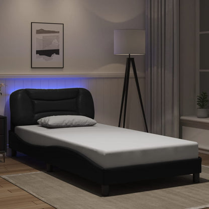 Bed frame with LED lights Black 100x200 cm in imitation leather