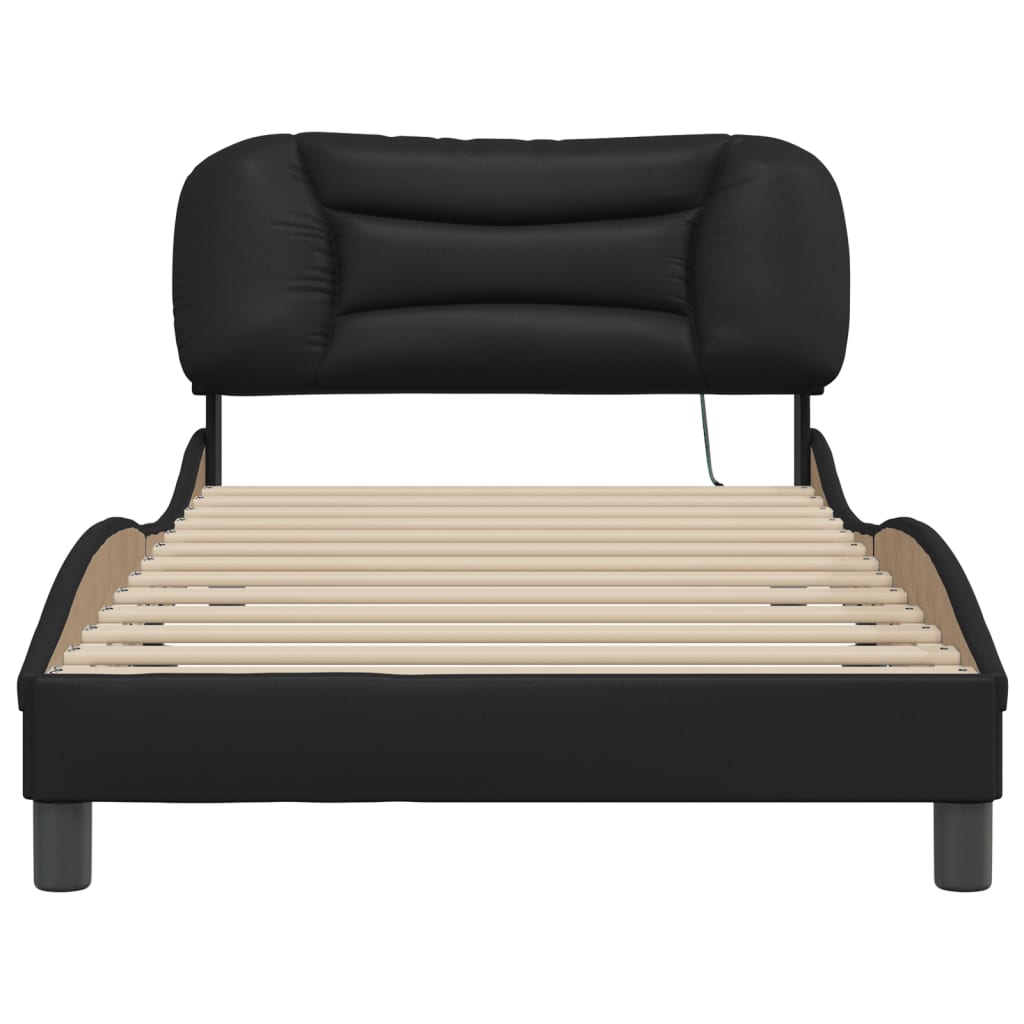 Bed frame with LED lights Black 100x200 cm in imitation leather