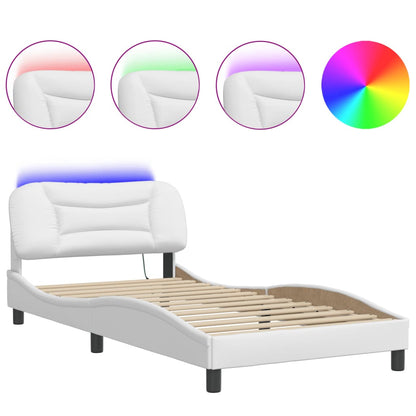 Bed frame with white LED lights 100x200 cm in imitation leather