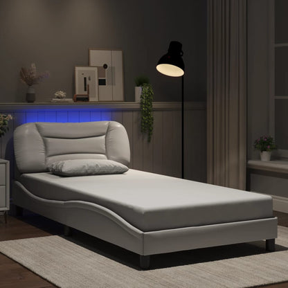 Bed frame with white LED lights 100x200 cm in imitation leather