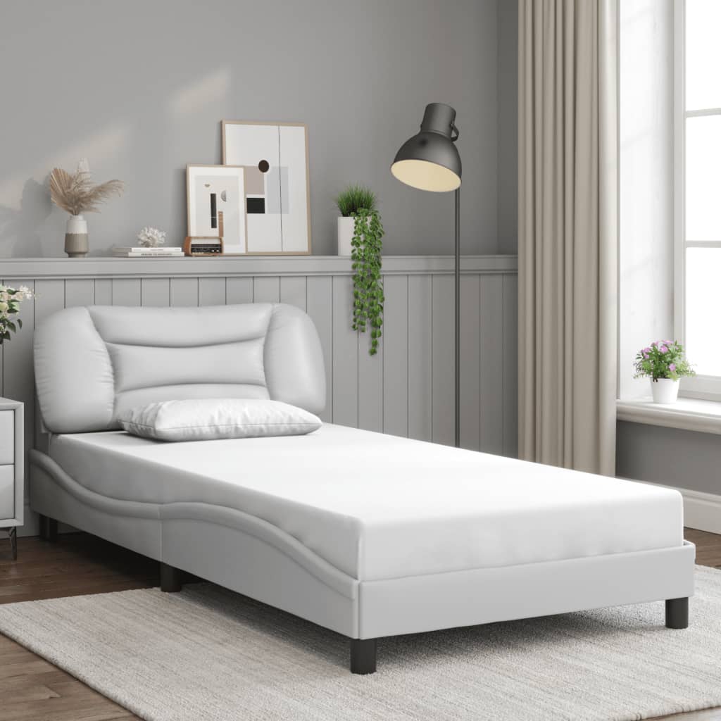 Bed frame with white LED lights 100x200 cm in imitation leather