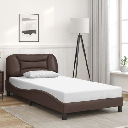 Bed frame with Brown LED lights 100x200 cm in imitation leather