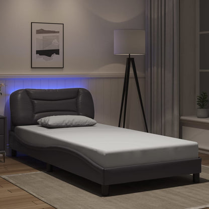 Bed frame with Gray LED Lights 100x200 cm in imitation leather