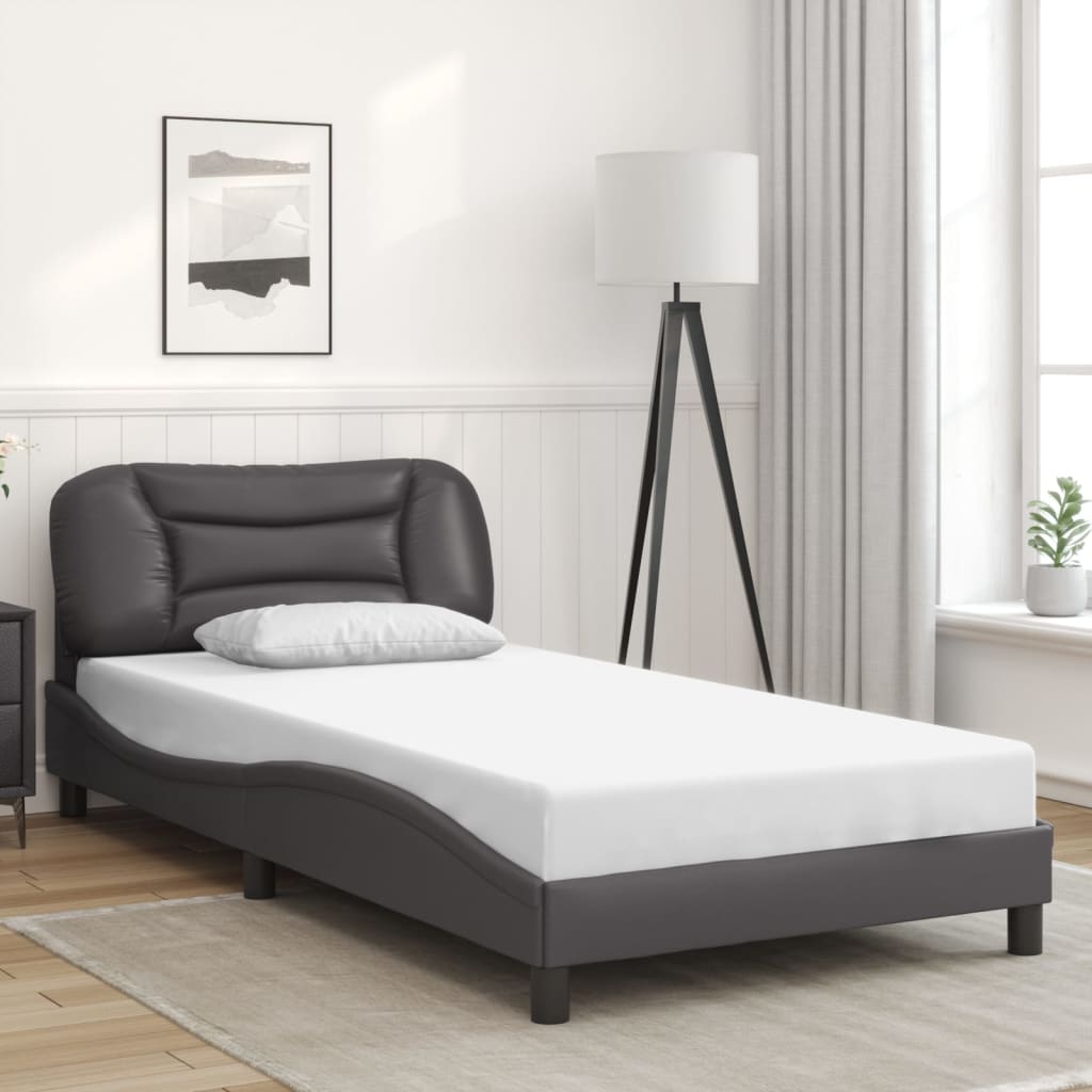 Bed frame with Gray LED Lights 100x200 cm in imitation leather