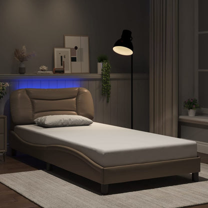 Cappuccino bed frame with LED lights 100x200 cm in imitation leather