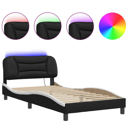 Bed frame with Black and White LED lights 100x200 cm in imitation leather