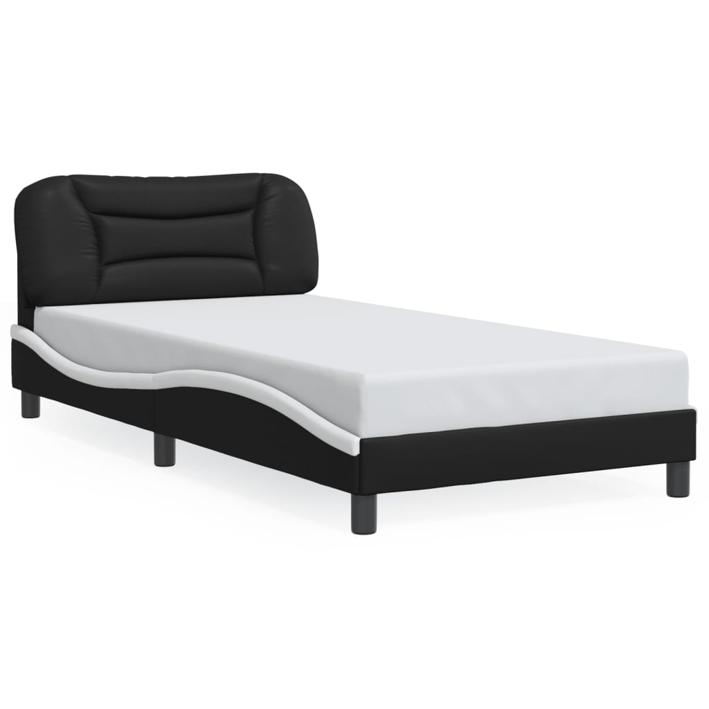 Bed frame with Black and White LED lights 100x200 cm in imitation leather