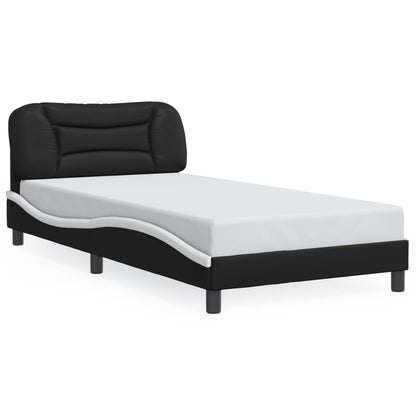 Bed frame with Black and White LED lights 100x200 cm in imitation leather