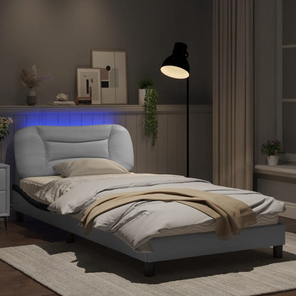 Bed frame with Black and White LED lights 100x200 cm in imitation leather