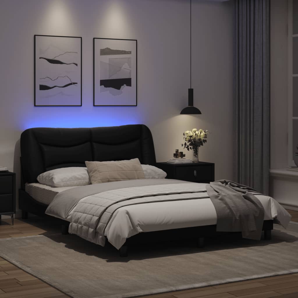 Bed frame with LED lights Black 120x200 cm in imitation leather