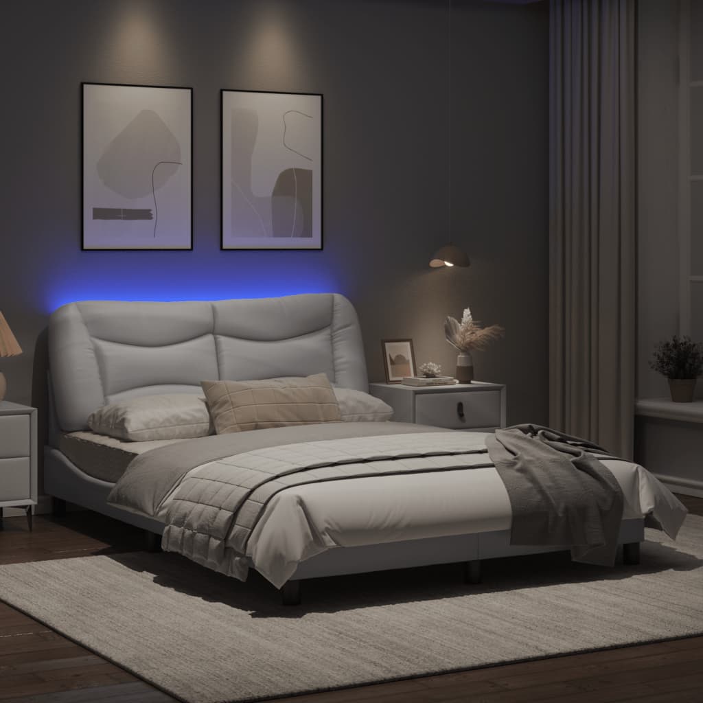 Bed frame with white LED lights 120x200 cm in imitation leather