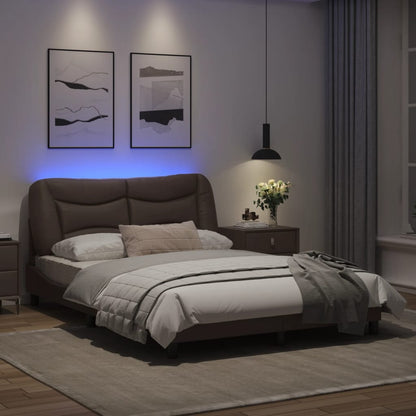 Bed frame with Brown LED lights 120x200 cm in imitation leather