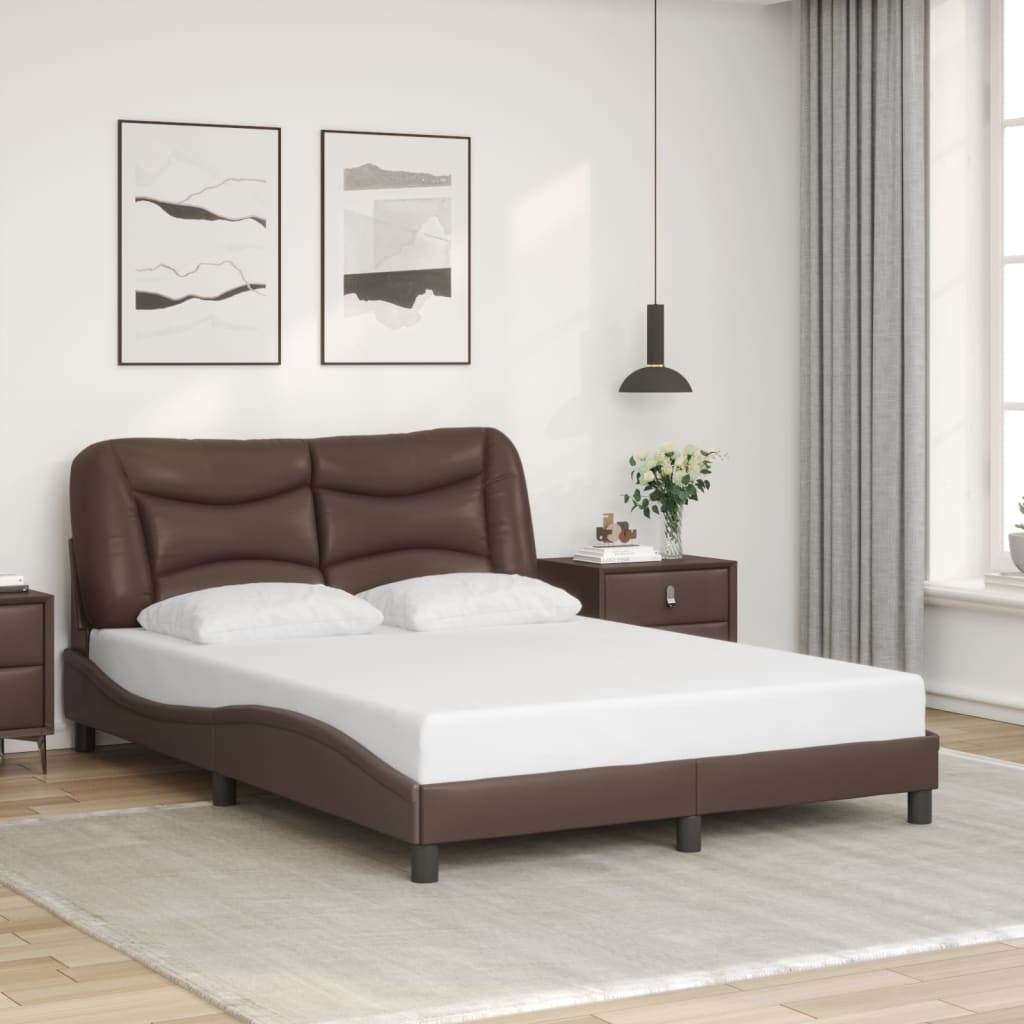 Bed frame with Brown LED lights 120x200 cm in imitation leather