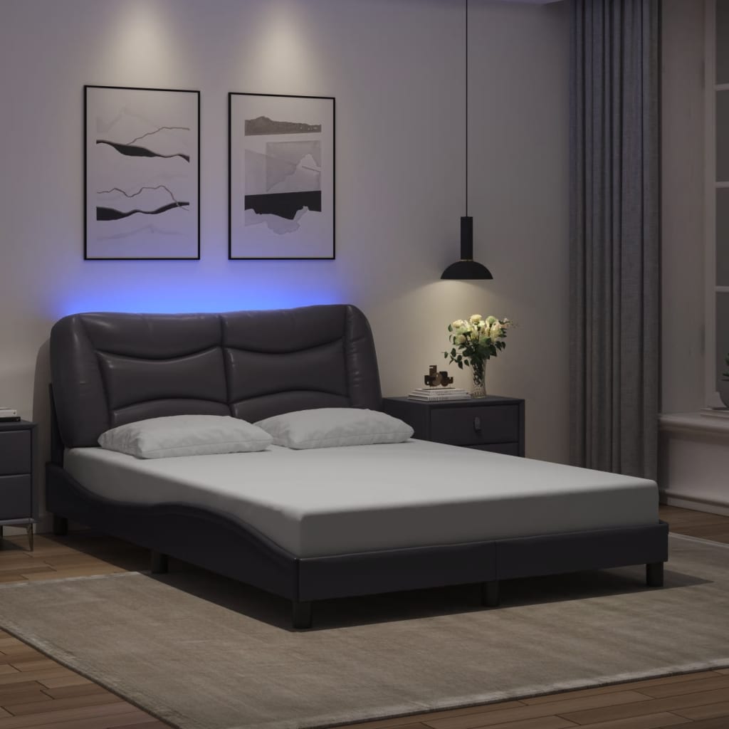 Bed frame with Gray LED lights 120x200 cm in imitation leather