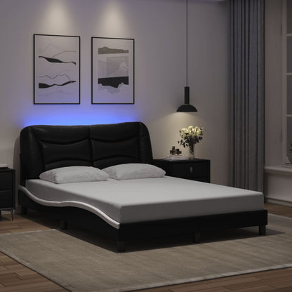 Bed frame with Black and White LED lights 120x200 cm in imitation leather