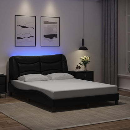 Bed frame with LED lights Black 140x190 cm in imitation leather